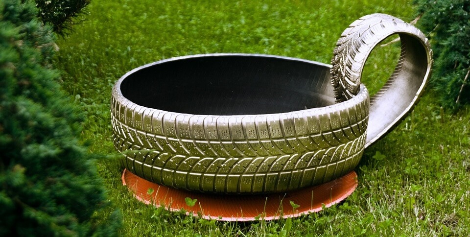 Tyre used in the garden